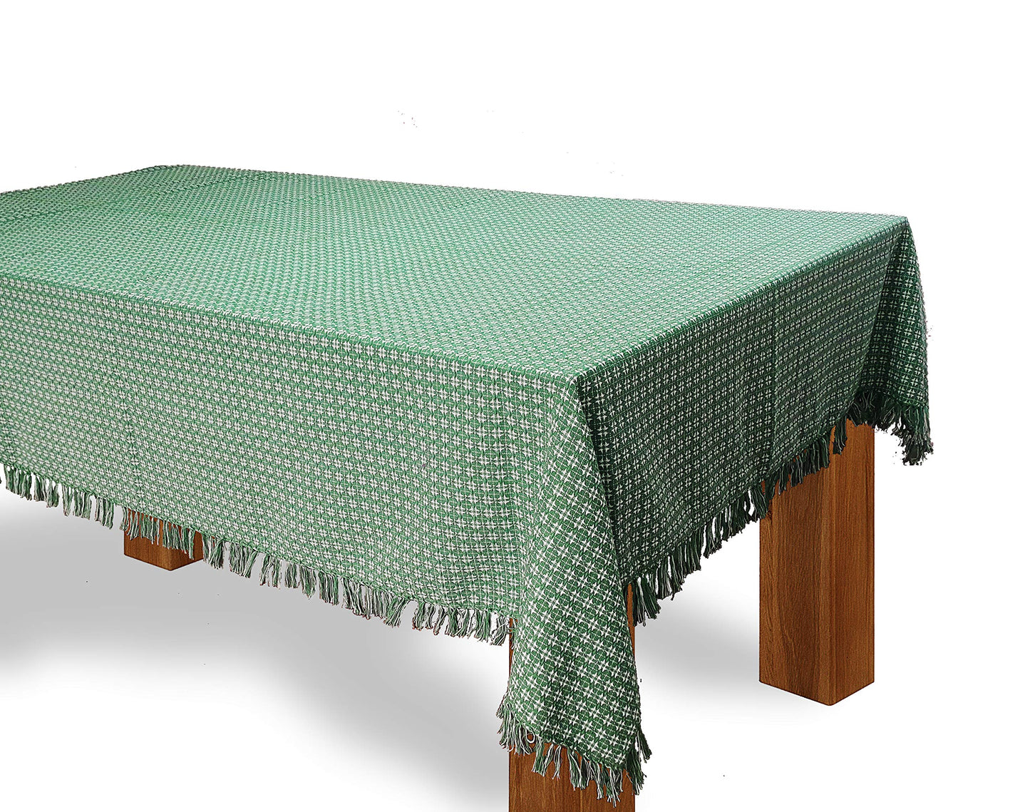 The Season Thread Table Cloth, Bottle Green Woven Fringed, 100% Cotton Table Cover, Size 60x84 Inch, Suitable for Formal Dining, Everyday Meals and Casual Occasions.