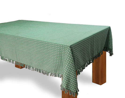 The Season Thread Table Cloth, Bottle Green Woven Fringed, 100% Cotton Table Cover, Size 60x84 Inch, Suitable for Formal Dining, Everyday Meals and Casual Occasions.