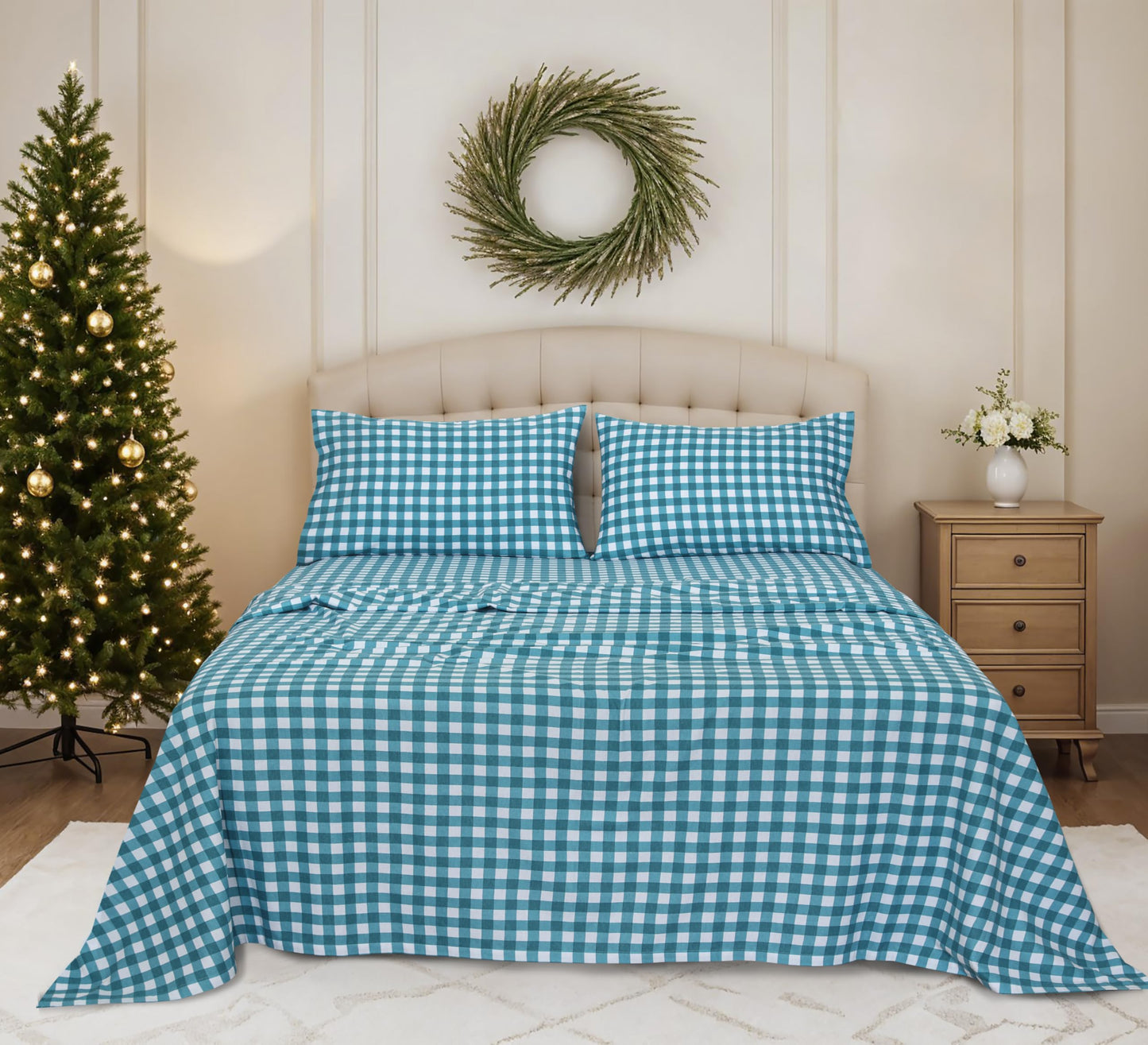 RUVANTI Flannel Sheets Queen Size - 100% Cotton Double Brushed Bed Sheets, Deep Pockets 16 Inches Queen Sheet Set, All Seasons Breathable & Extra Soft - Warm & Cozy, 4 Piece, Cabin Plaid