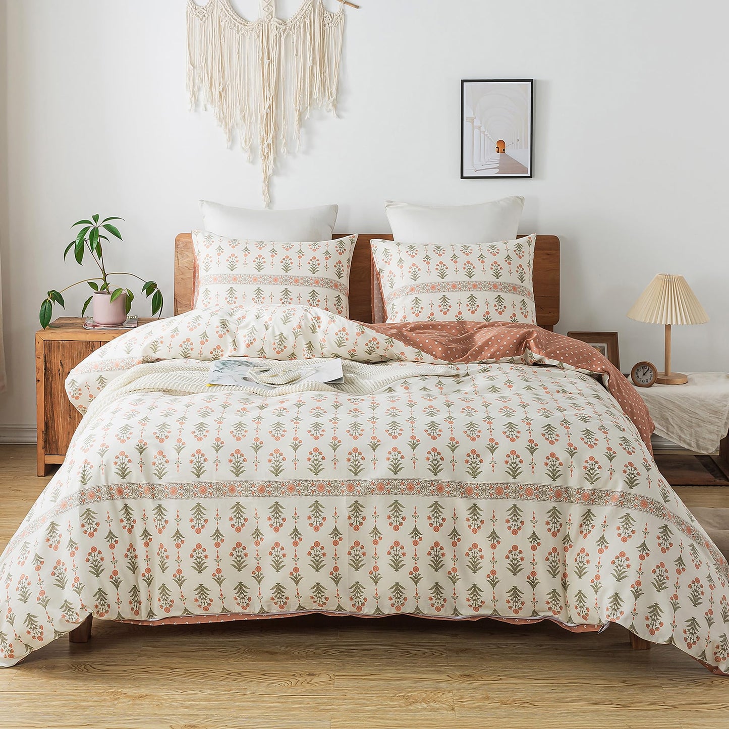 HoneiLife King Duvet Cover Set - 100% Cotton Comforter Cover Floral Duvet Cover Sets,Soft & Breathable Duvet Cover with Zipper Closure and Corner Ties,3pcs Wildflower Comforter Cover Sets-Sweet Grass