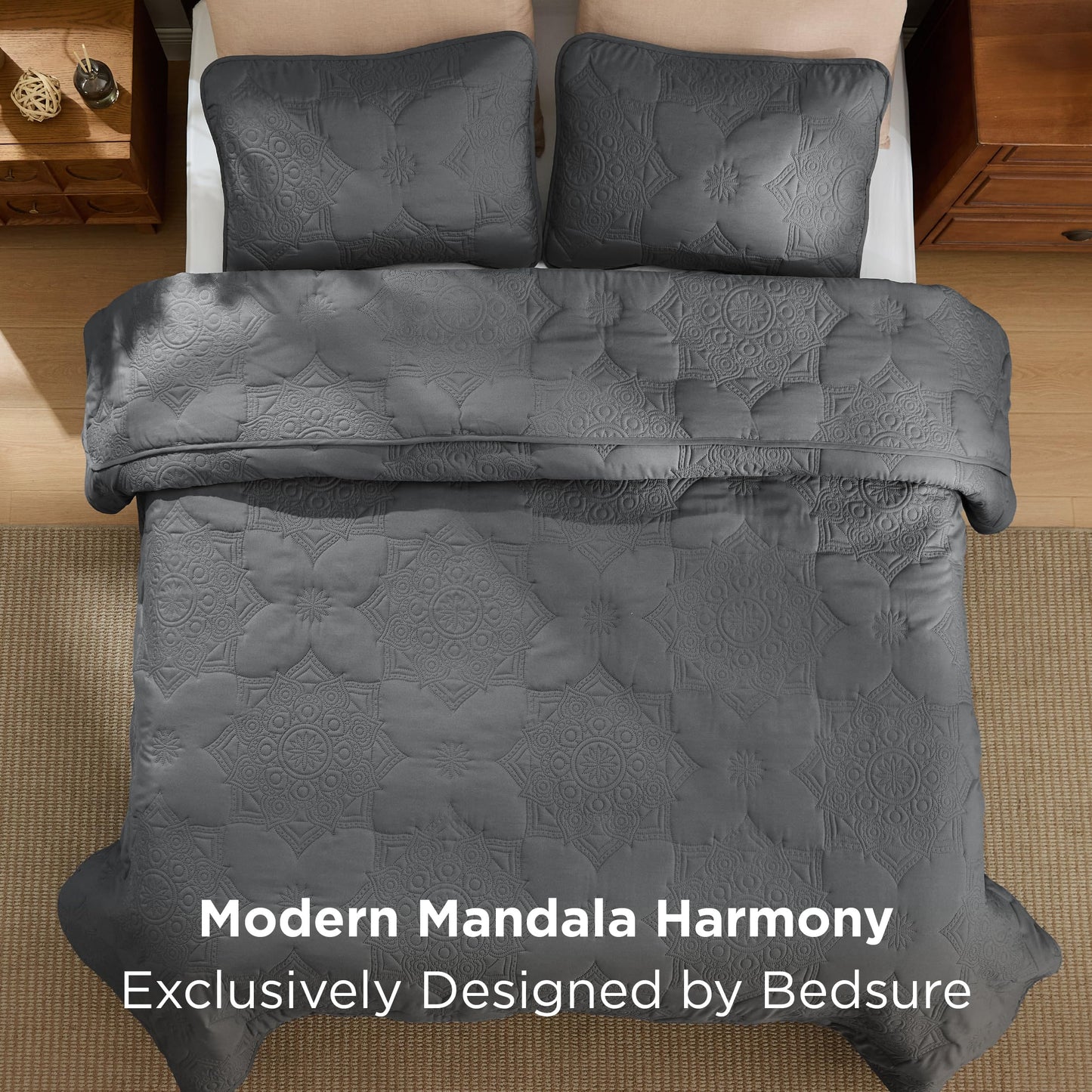 Bedsure King Size Quilt Set - Lightweight Bedspreads King Size, Stitch-Free Ultrasonic Quilting Coverlet, All-Season Dark Grey Comforter Set, Pet-Friendly Soft Machine Washable Bedding (106"x96")
