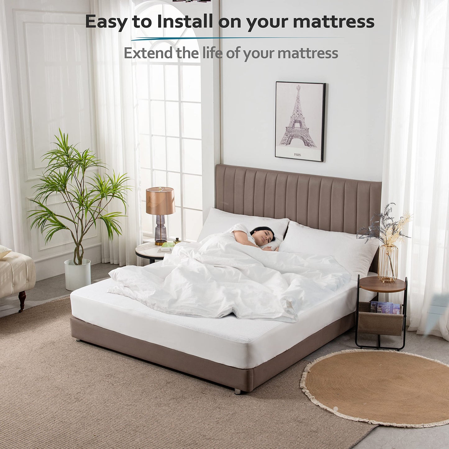 PlushDeluxe Full Mattress Protector, Breathable Soft Terry Cotton Fitted Sheet Bed Cover with Deep Stretchable Pockets, 100% Waterproof, Noiseless, Hypoallergenic, Dust Mite Proof, 54"x75"x15"