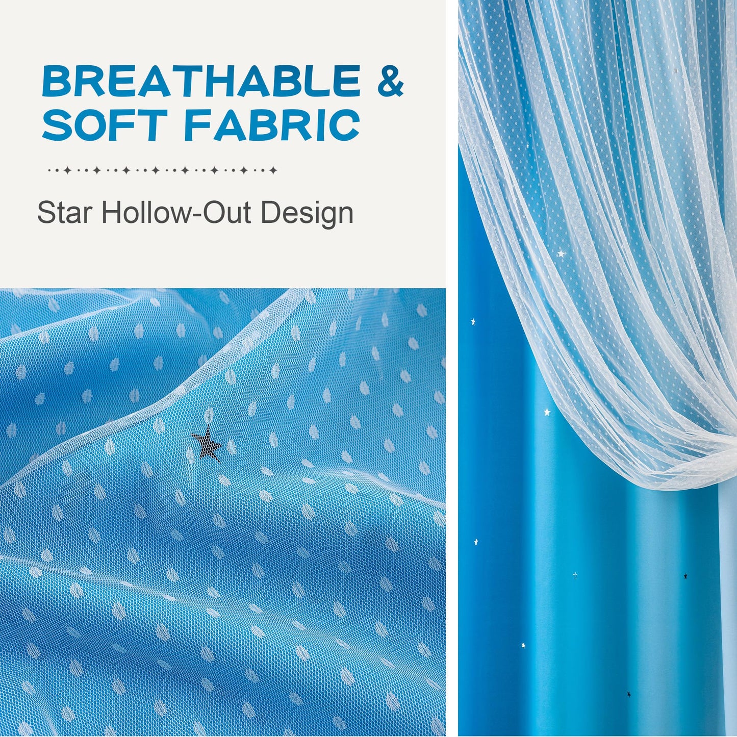 MYSKY HOME Kids Curtains Blue for Boys Bedroom Decor 63 Inches Long Ombre for Living Room Nursery, Thermal Insulated Blackout Star Cut Out Curtain Grommet Drapes, W52 x L63 Inches, 2 Panels