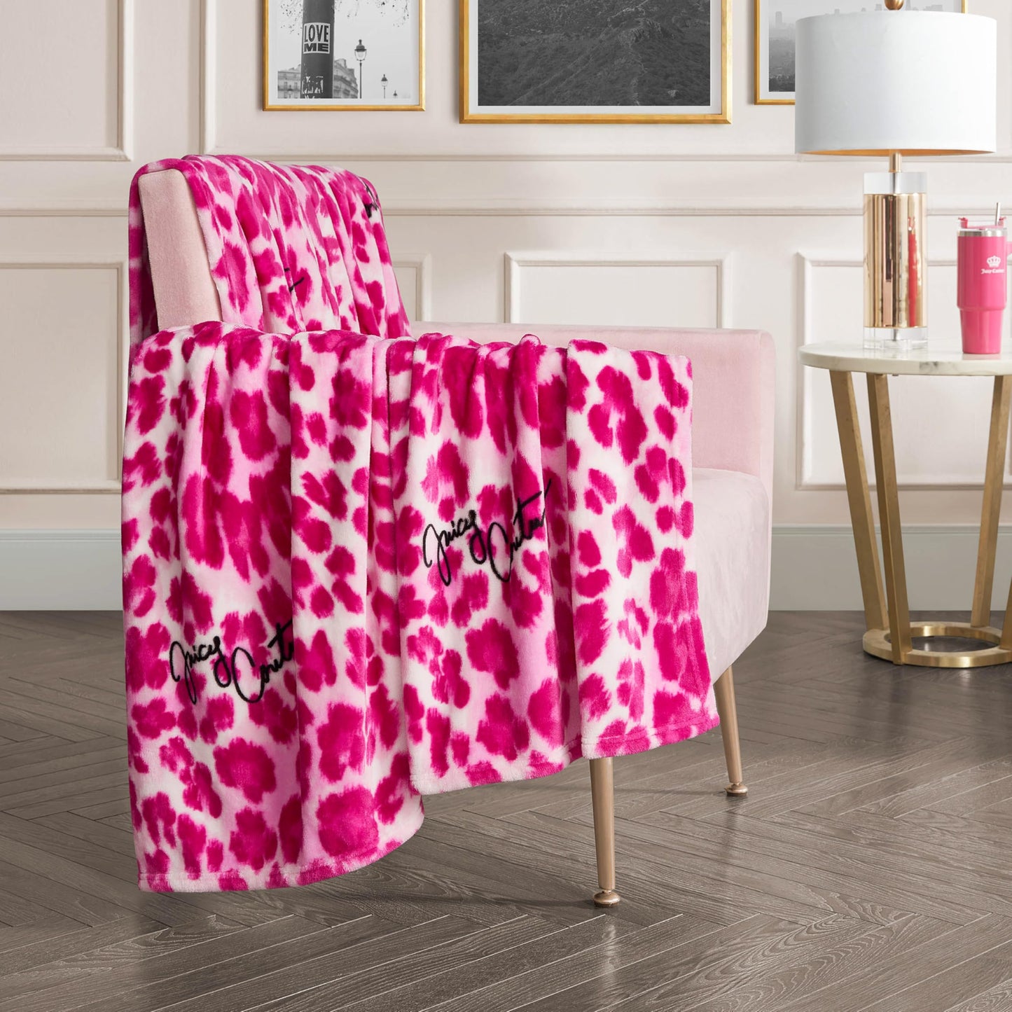 Juicy Couture Luxurious Throw Blanket for Couch - 50” x 70” Inches - Regent Leopard Print Blanket - Plush & Cozy Throw Blanket - Decorative Blankets for Sofas, Throws for Chairs, and Beds – Pink