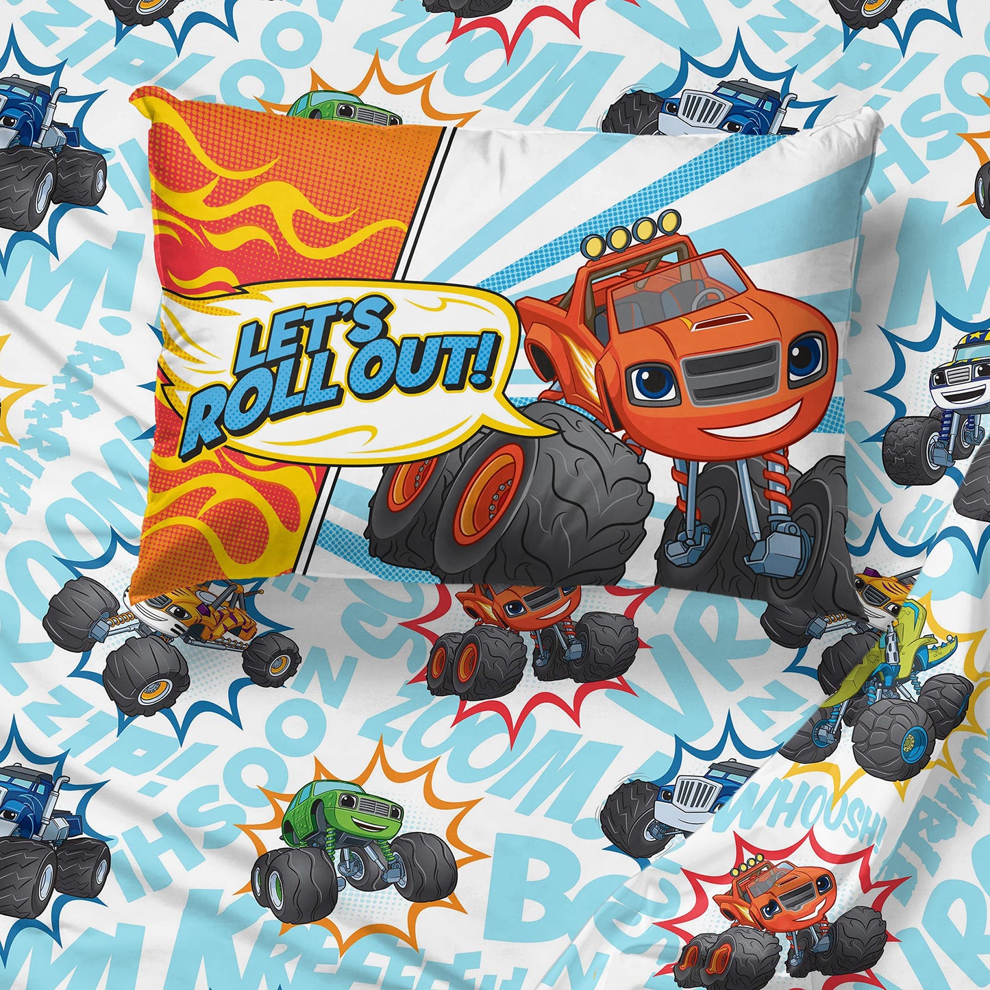 Jay Franco Blaze and the Monster Machines Off to The Races 4 Piece Toddler Size Bed Set – Super Soft Microfiber Bed Set Includes Size Comforter & Sheet Set (Official Blaze Product)