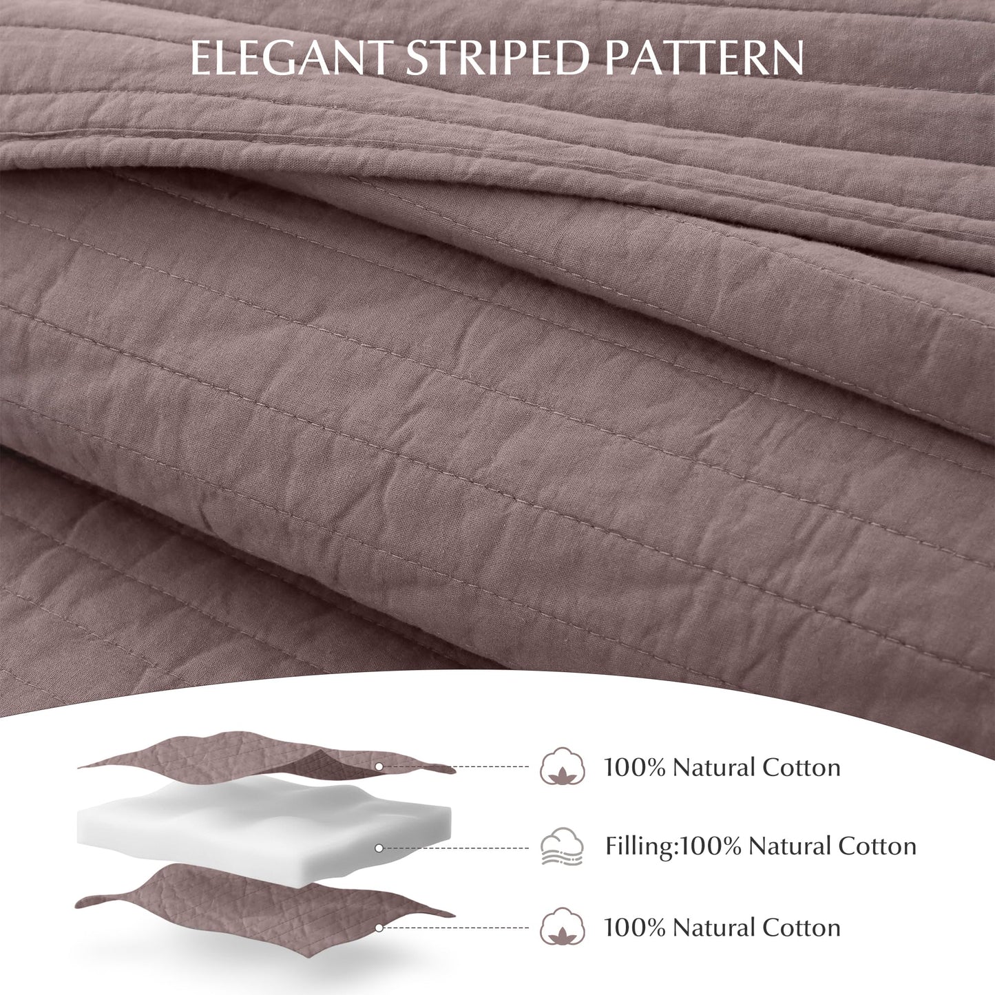 FDDX 100% Cotton Quilt Set Queen Size - Soft Lightweight Stripe Bedding Set, Classic Comforter Set for All Season with 2 Shams, Oversized Bedspread Coverlet, 90x98 inches