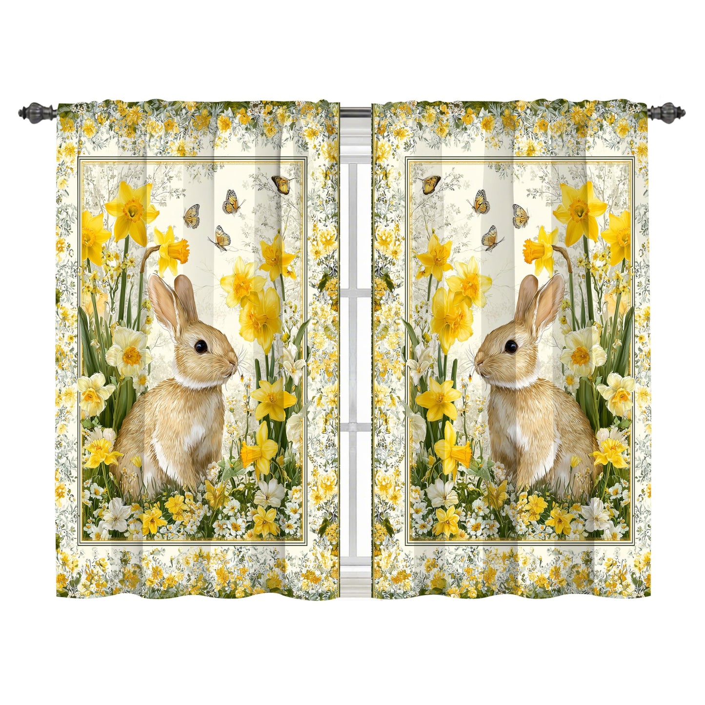Worltoldb Easter Bunny Kitchen Curtains Cafe Curtains for Bathroom Dining Room Living Room Pocket Window Drapes 2 Panels Set 28"x36"