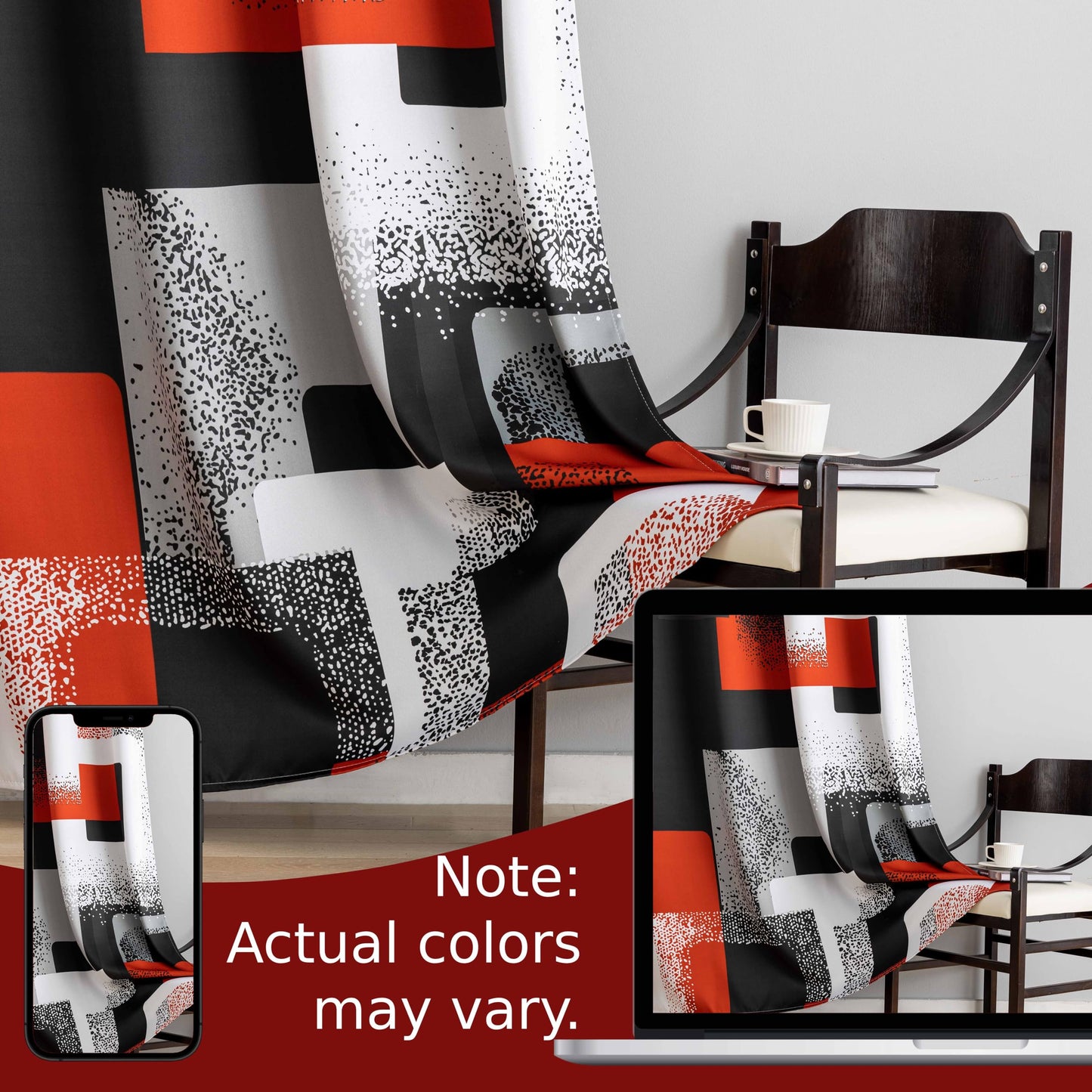 100% Blackout Curtains Abstract Black Red Curtains for Bedroom Geometric Black Out Grommet Window Drapes Room Insulated Darkening Modern Window Curtain for Living Room, 52x84 Inches