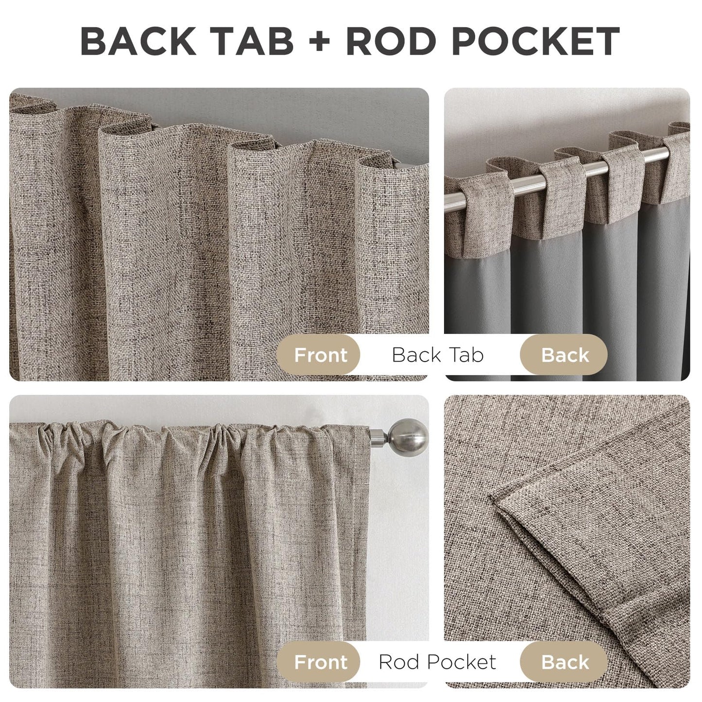 Joydeco 100% Blackout Curtains for Bedroom - Nature Linen 84 Inch Long Light Blocking 2 Panels Set, Rod Pocket & Back Tabs Living Room Drapes, Thermal Insulated Room Darkening Window Curtains