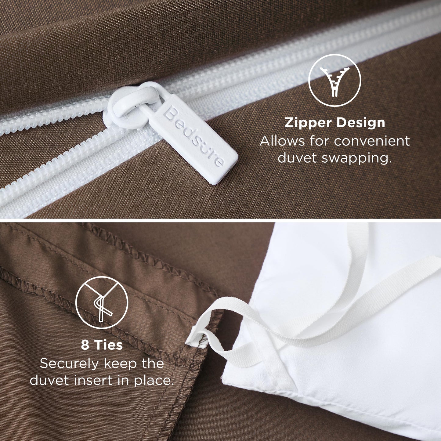 Bedsure Duvet Cover Queen Size - Soft Double Brushed Bedding Set for Kids & Adults, Zipper Closure, 3 Pieces, Includes 1 Duvet Cover (90"x90") & 2 Pillow Shams, NO Comforter, Dark Brown