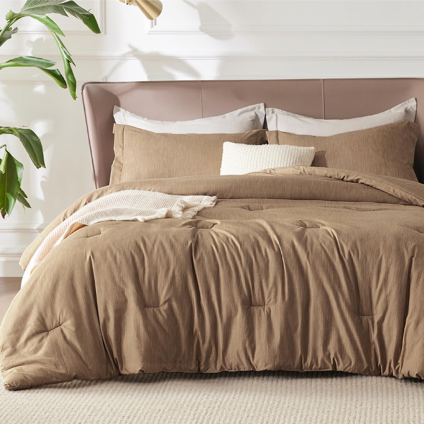 Bedsure California King Comforter Set - Brown Soft Bedding for All Seasons, Cationic Dyed Bed Set, 3 Pieces, 1 California King Size Comforter (104"x96") and 2 Pillow Shams (20"x36"+2")