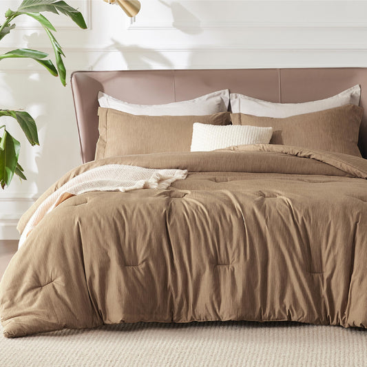 Bedsure California King Comforter Set - Brown Soft Bedding for All Seasons, Cationic Dyed Bed Set, 3 Pieces, 1 California King Size Comforter (104"x96") and 2 Pillow Shams (20"x36"+2")