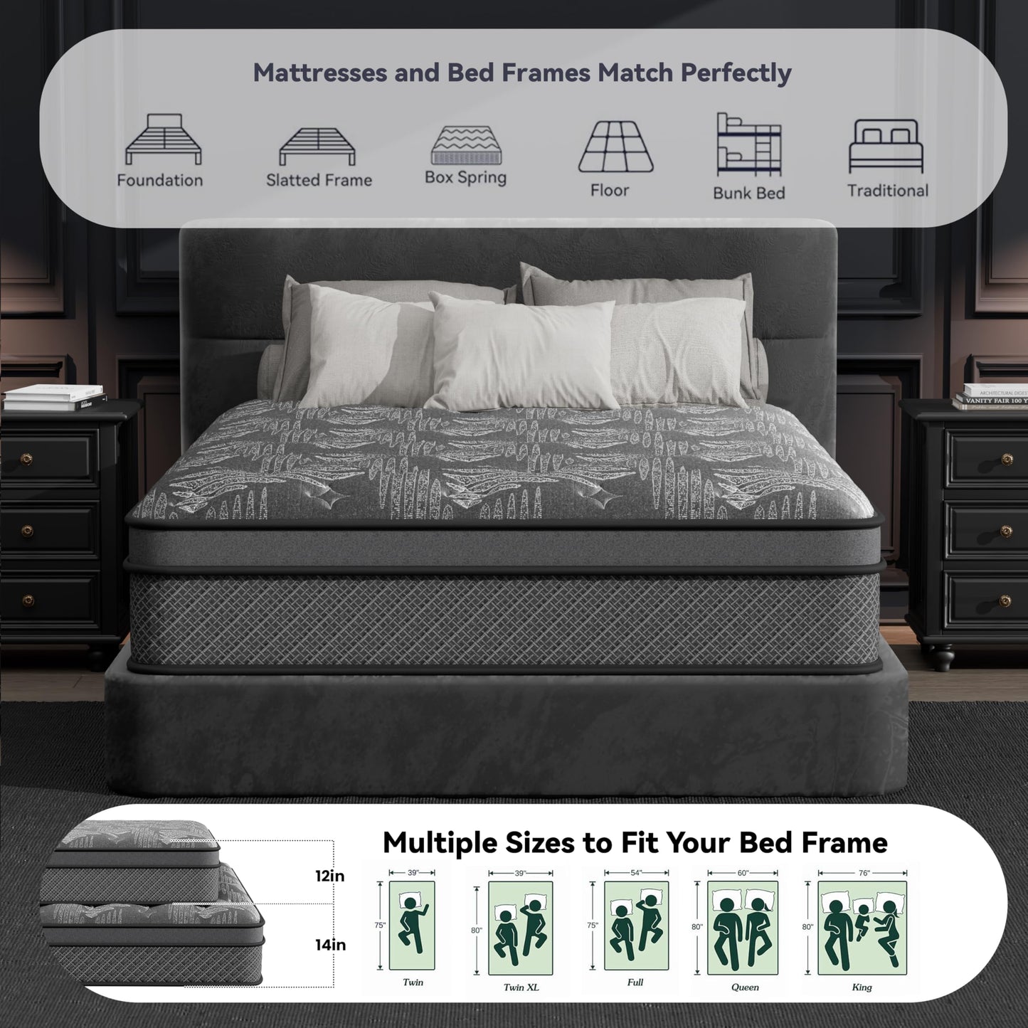 veladream Full Mattress 12 Inch, Hybrid Mattress in a Box, Gel Memory Foam and Pocket Springs, Firm Pressure Relief, Motion Isolation, Breathable Comfort, CertiPUR-US Certified, Fiberglass-Free