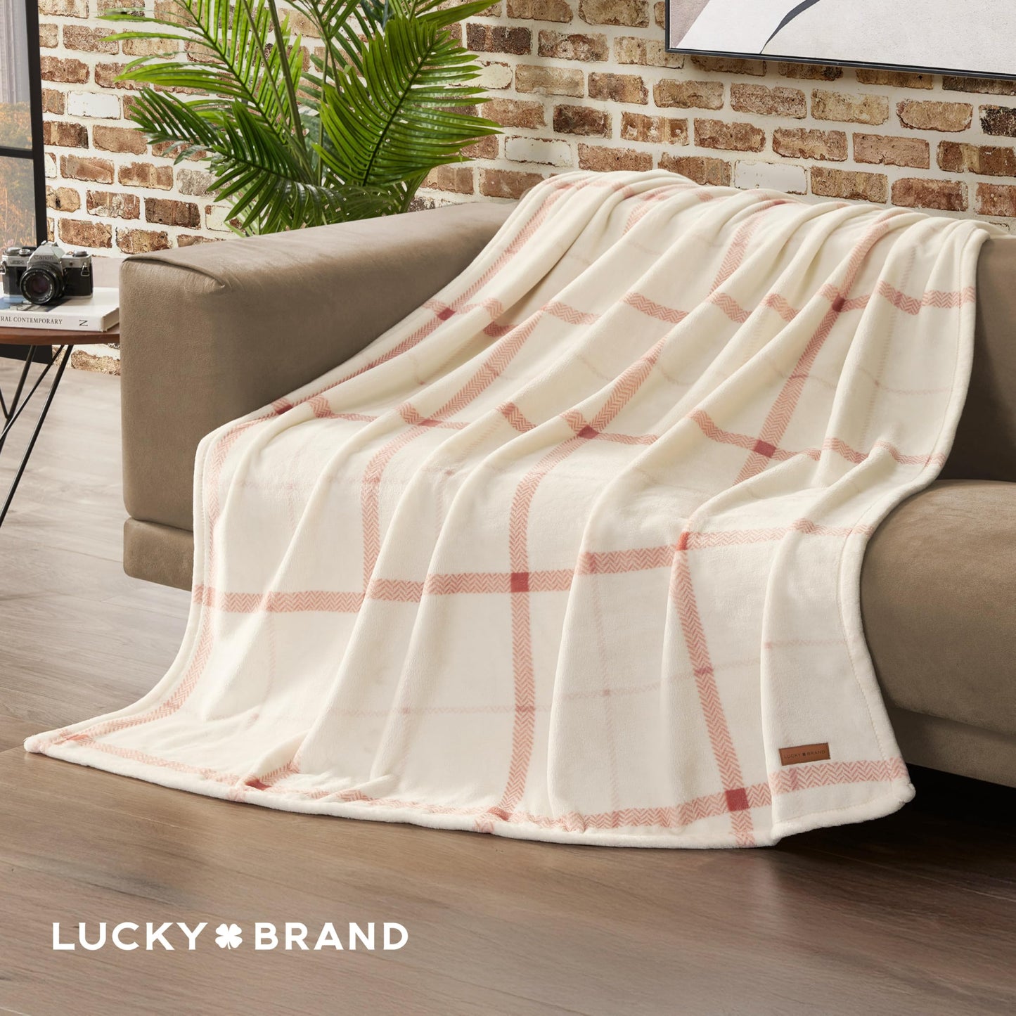 Lucky Brand Palmdale White with Red Plaid 50"x70" Cozy Plush Blanket - Premium Microfiber Throw for Luxurious Comfort