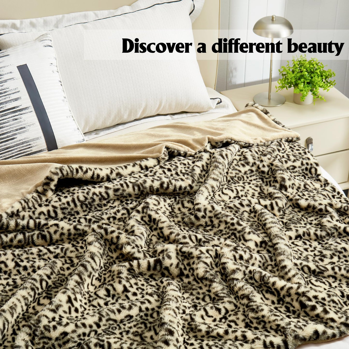 JONIYEAR Decorative Brown Leopard Print Faux Rabbit Fur Throw Blanket for Couch 50" x 60",Double Sided Soft Thick Warm Cheetah Blankets for Winter, Cute Cozy Plush Animal Printed Blanket for Women