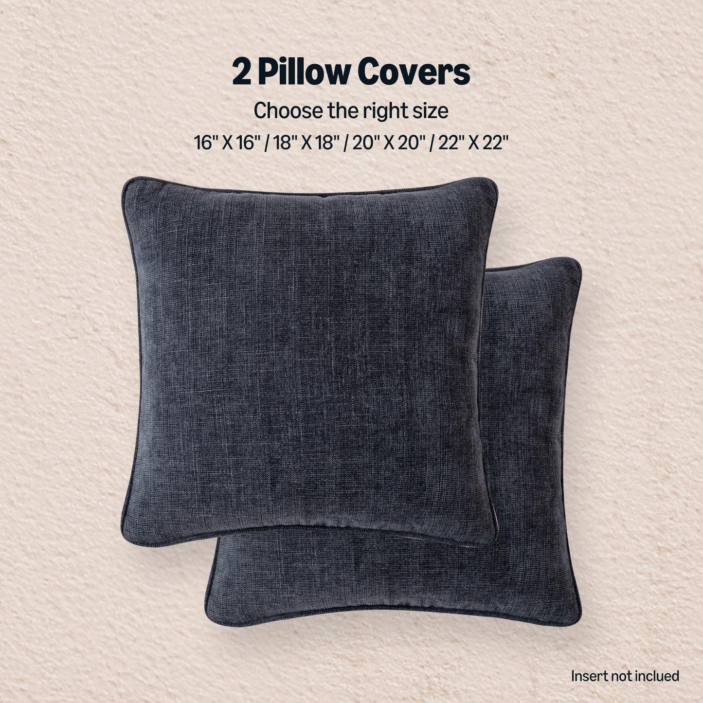 Amazon Basics Faux Linen Throw Pillow Covers with Hidden Zipper Closure, 16 × 16in, Navy Blue, Pack of 2
