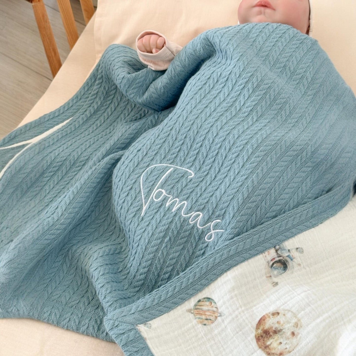 Mouliss Personalized Baby Blanket with Name – Handmade 100% Organic Cotton Newborn Gift | Custom Knit Blanket for Boys, Girls, Kids & Baby Showers