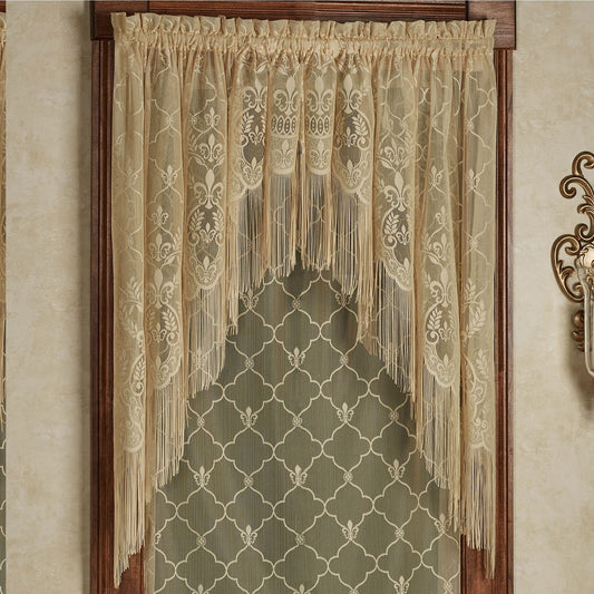 Touch of Class Victorian Fleur de Lis Lace Window Treatment Swag Valance Pair - Polyester - Antique Gold - European Style Panels for Bedroom Windows