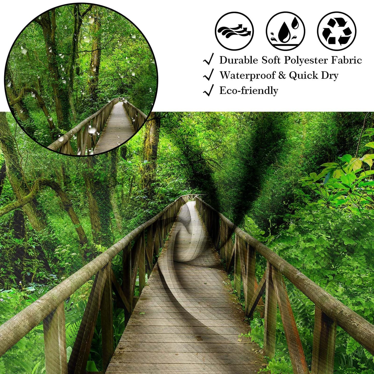 Pdvbiee Forest Wooden Bridge Shower Curtain, 70 X 72 Inch