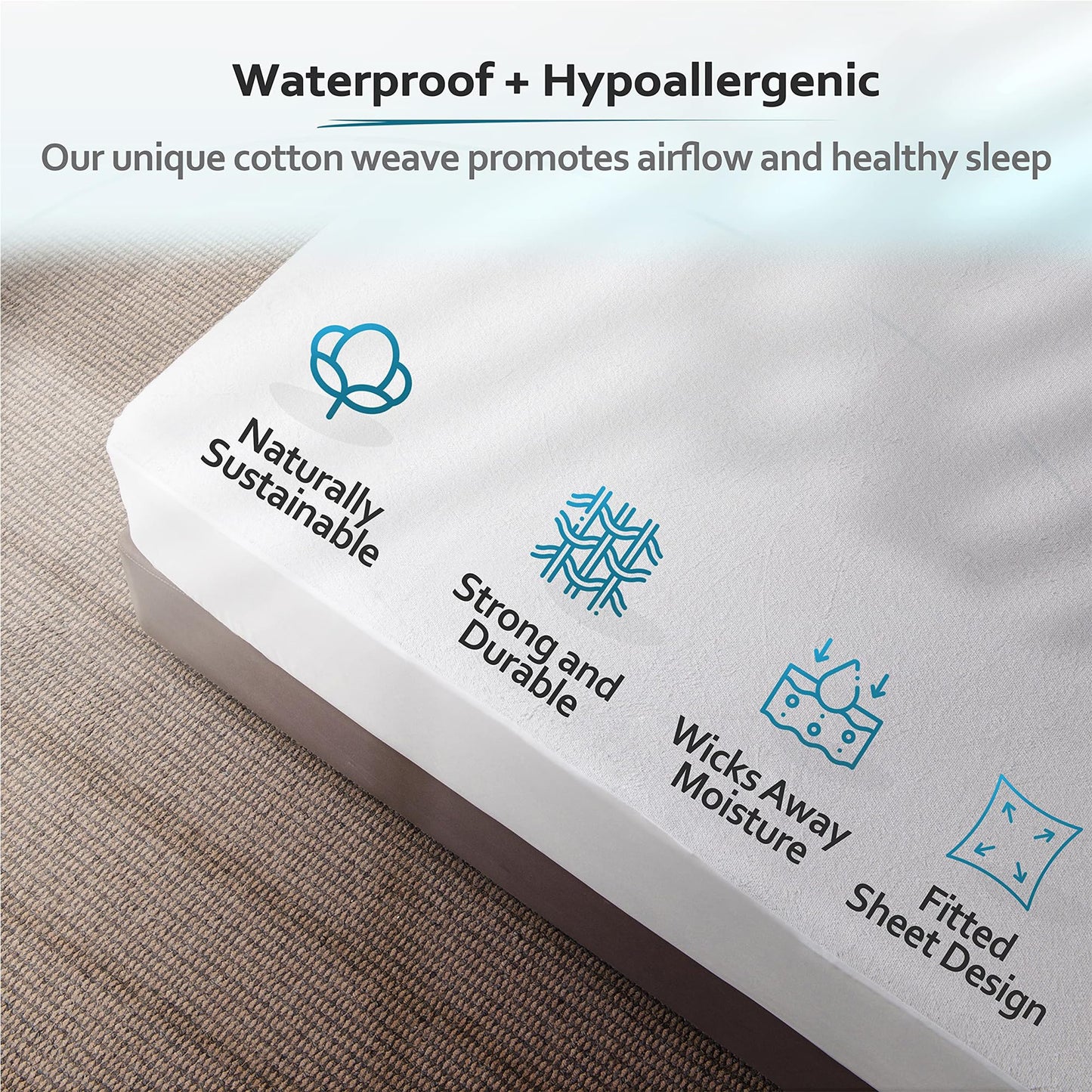PlushDeluxe King Mattress Protector, Breathable Soft Terry Cotton Fitted Sheet Bed Cover with Deep Stretchable Pockets, 100% Waterproof, Noiseless, Hypoallergenic, Dust Mite Proof, 76"x80"x15"