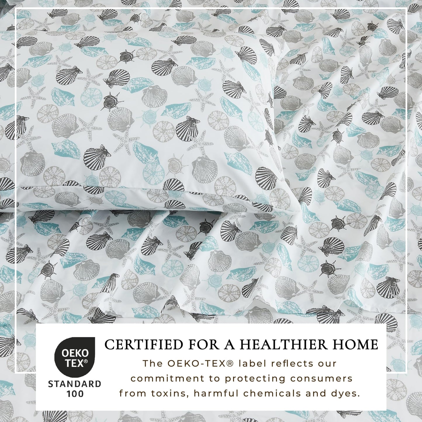 Great Bay Home Twin Coastal Microfiber Sheet Set - 3-Piece Nautical-Printed, Ultra-Soft Sheets - Beach-Themed Bedding Sheets & Pillowcases (Seashell)