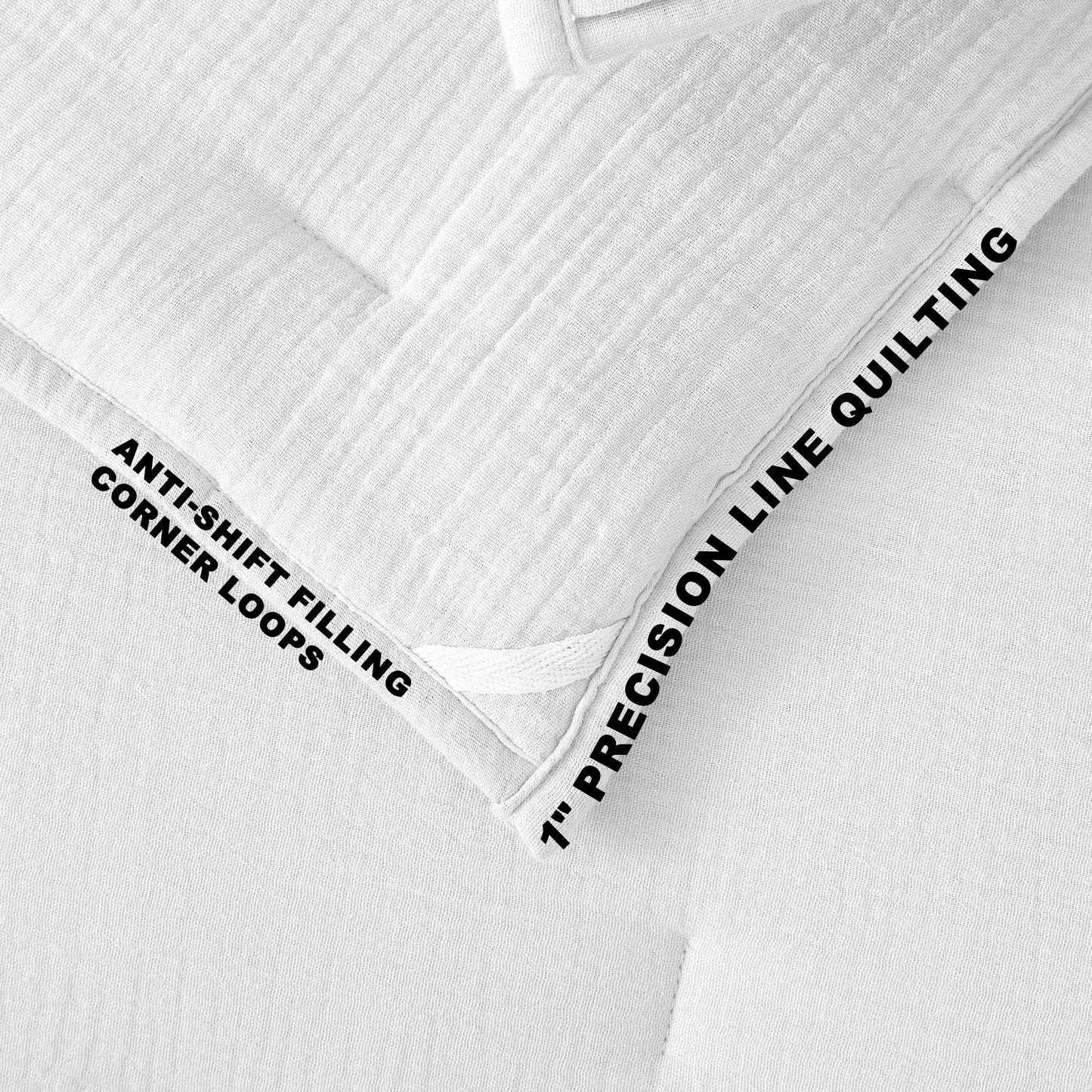 COZYXWORLD Pre-Washed 100% Cotton Muslin Gauze Comforter Set, 3 Piece Full/Queen Quilt Set, Duvet Insert with Corner Loops, 1" Line Quilted, White
