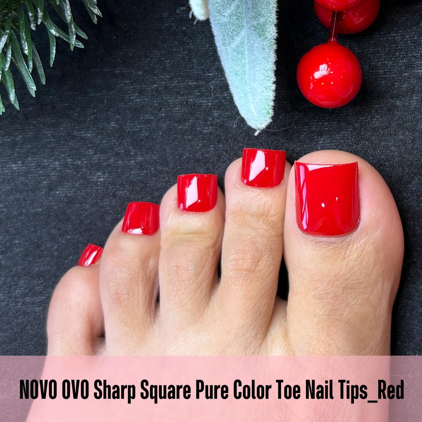 NOVO OVO Red Toe Nail Tips Square - 240Pcs Soft Gel Press on Toenails, Solid Red Full Cover Fake Nails for Pedicure, PMMA Acrylic False Toe Nails Extension Kit (15 Sizes, Wide Fit for Big Toes)