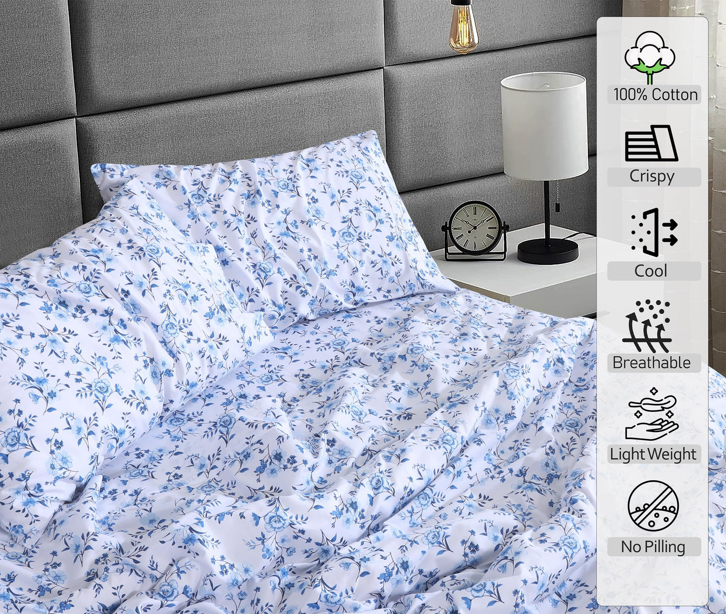 RUVANTI 100% Cotton Percale Sheets Queen Size – Crisp Cooling Bed Sheets for Hot Sleepers, Deep Pocket 16”, Soft Breathable & Durable Hotel-Style 4 Piece Set, Annual