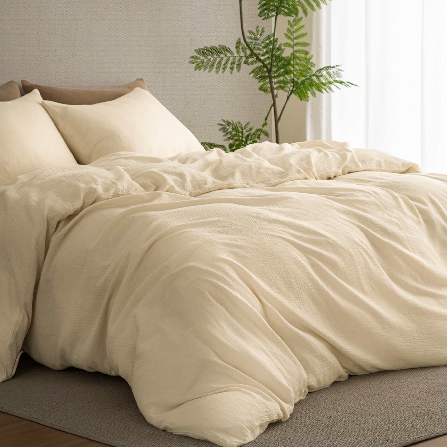 AGSIT Muslin Duvet Cover 100% Washed Cotton, King Size Duvet Cover Set Linen Like, Minimalist Soft Comforter Cover 3 Pieces, Lightweight Gauze Duvet Cover with 2 Pillowcases, 90”x104”, Cream White