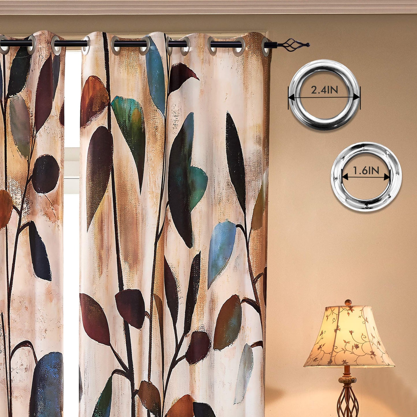 SUBRTEX Light Flitering Curtains 52Wx84L, Room Darkening Vibrant Floral Drapes, 50% Blackout, Semi Sheer Boho Farmhouse Curtains for Living Room, Brown