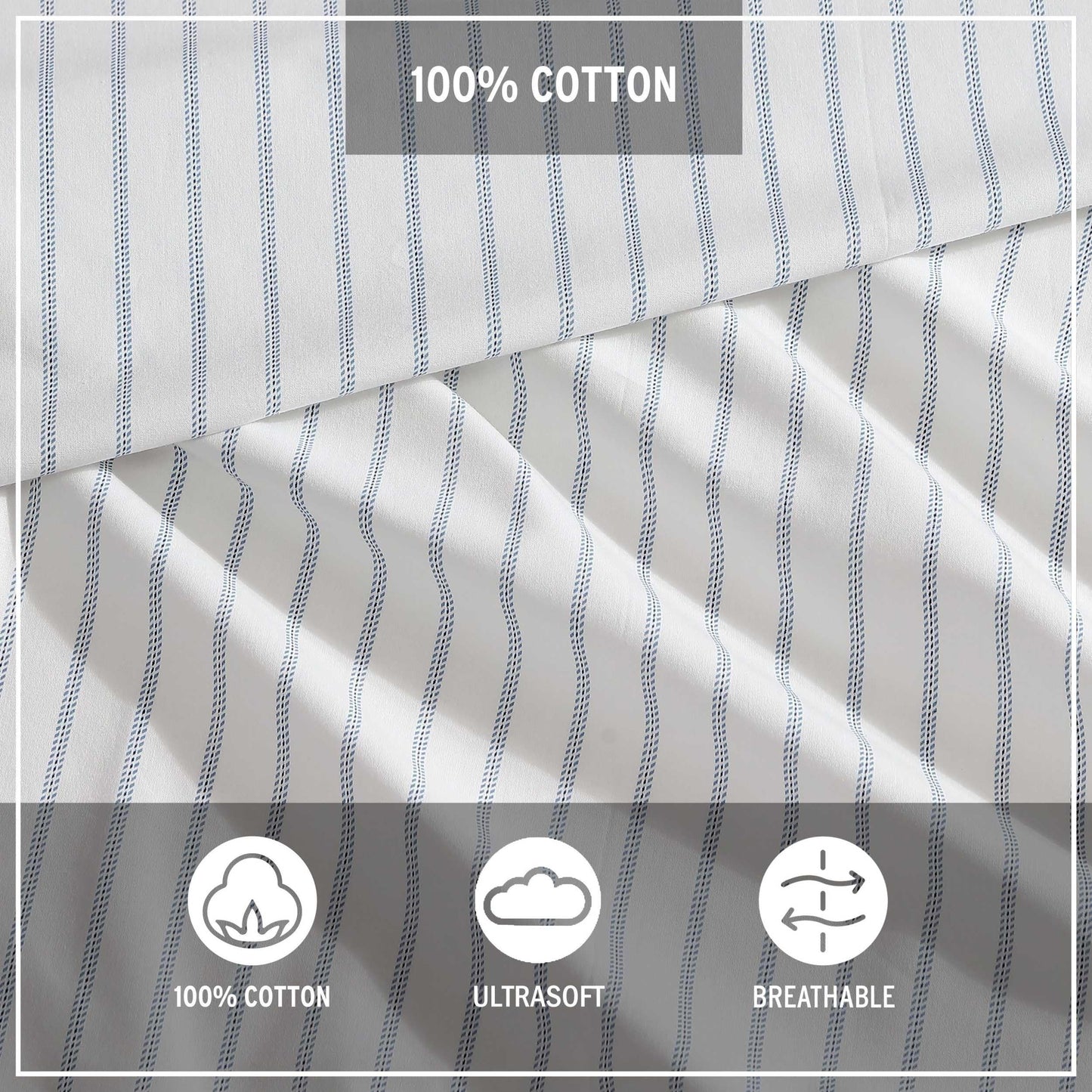 Eddie Bauer - Twin Size Sheet Set, 100% Cotton Percale Bedding, Crisp & Breathable Bed Sheets with Pillowcase, Fully Elastic Fitted Sheet, Deep Pocket Fit (Essential Stripe)