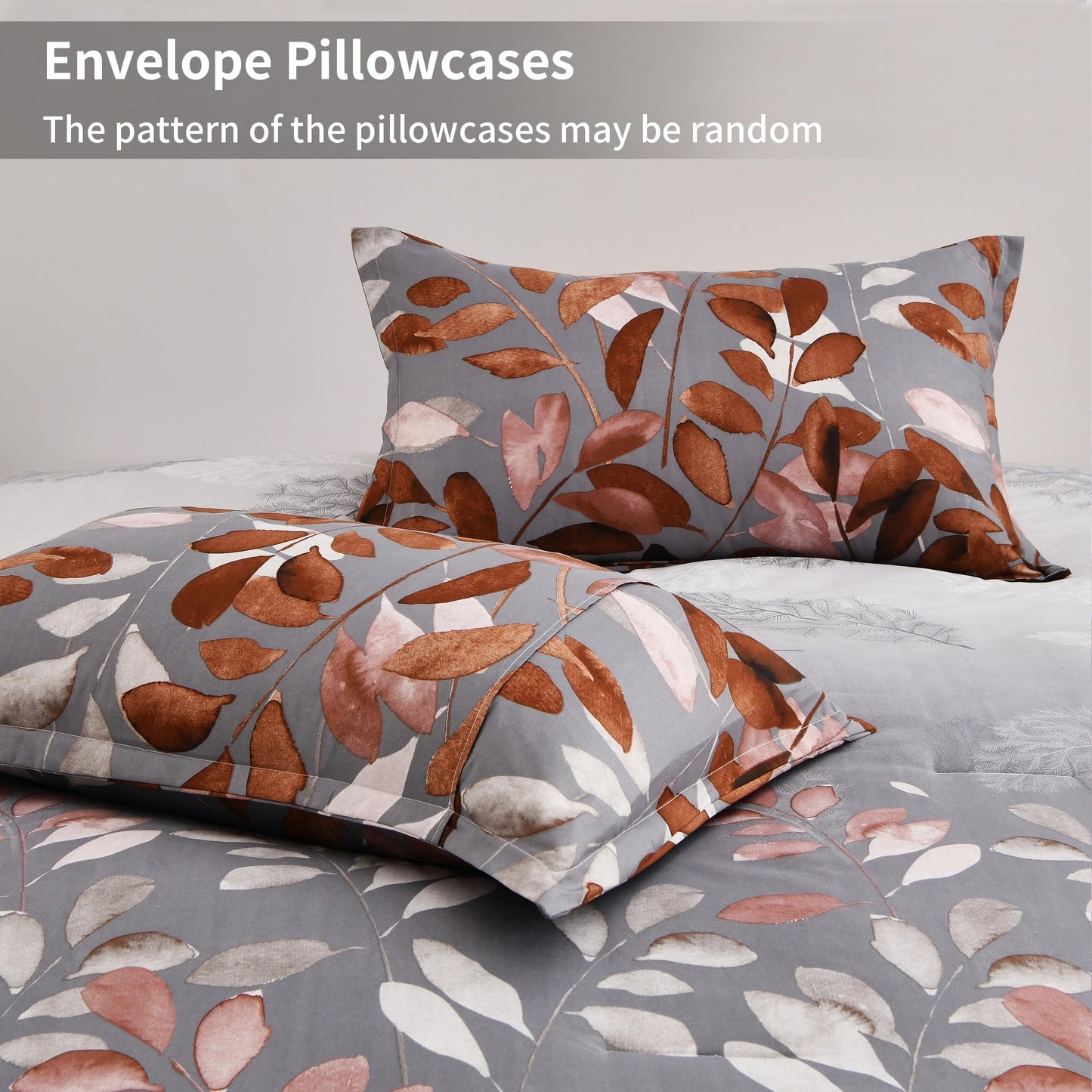 DJY Brown Comforter Set King, Botanical Leaves Comforter for King Bed 3 Pieces Reversible Floral Bed Comforter Sets Soft Microfiber Bedding Set for All Season (104"x90")