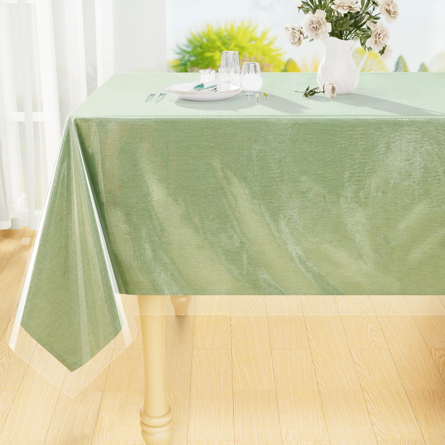 Smiry Rectangle Table Cloth 70x90 Inch, Waterproof Wipeable Vinyl Tablecloths Protector, Oil Spill Proof Plastic Table Cover for Dining, Picnic, Camping, Outdoor, Clear
