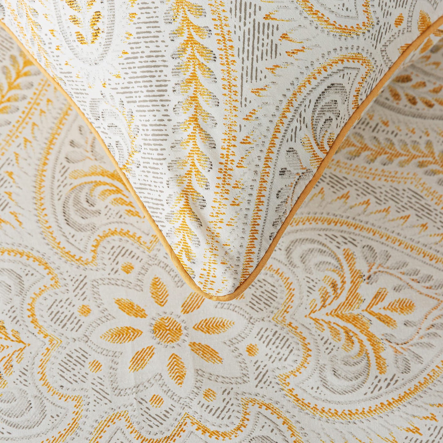FADFAY Luxury Sheets Set Full Classical Damask Paisley Bedding Luxurious Gold Classy Paisley Bed Sheet Set Breathable 100% Cotton Ultra Soft Hypoallergenic Deep Pocket Fitted Sheet 4Pcs, Full Size