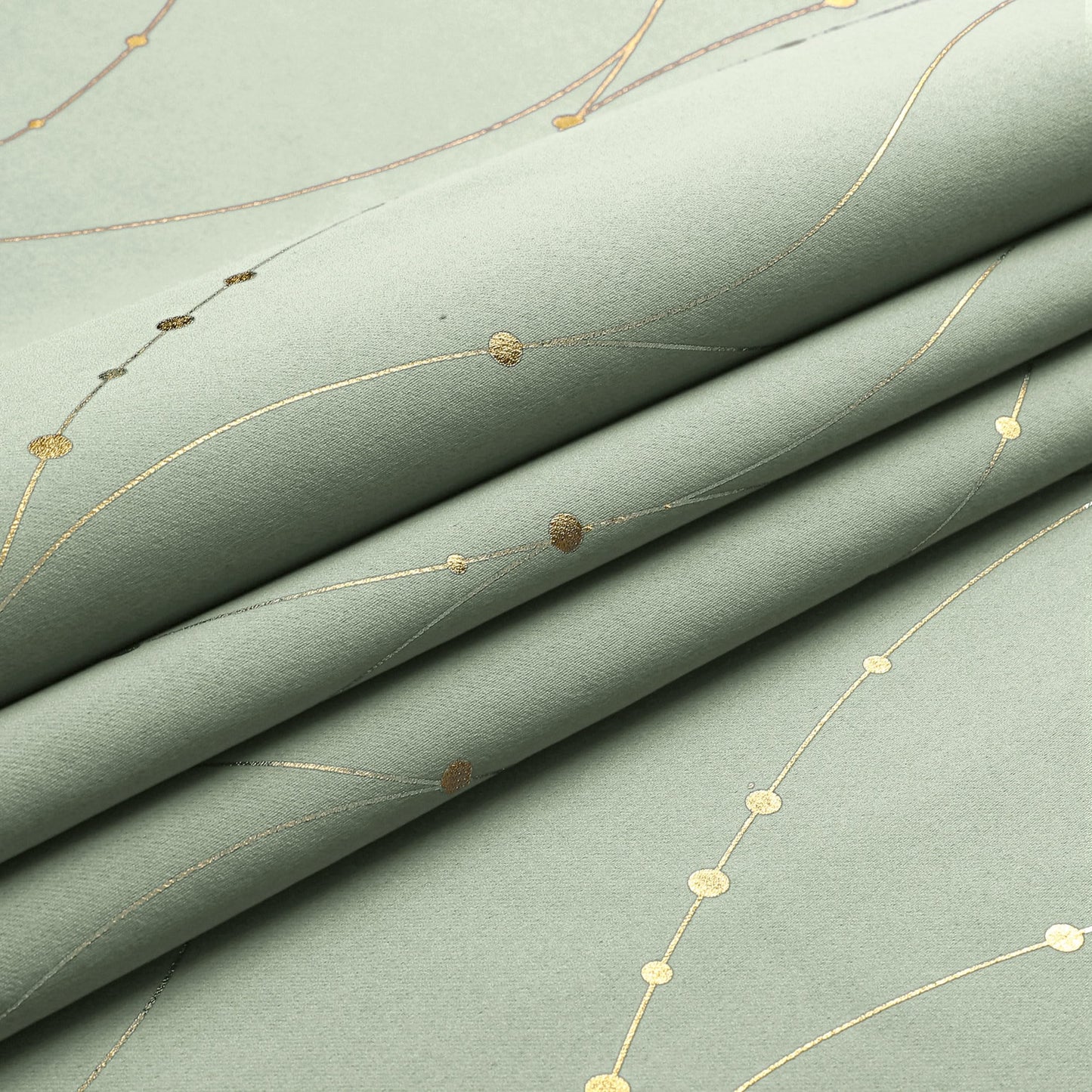 BUHUA Blackout Curtains Gold Foil Print Wave Line and Dots Grommet Drapes, Room Darkening Thermal Insulated Curtains, Noise Reducing Curtain for Bedroom, Sage Green, 52Wx72L, 2 Panels