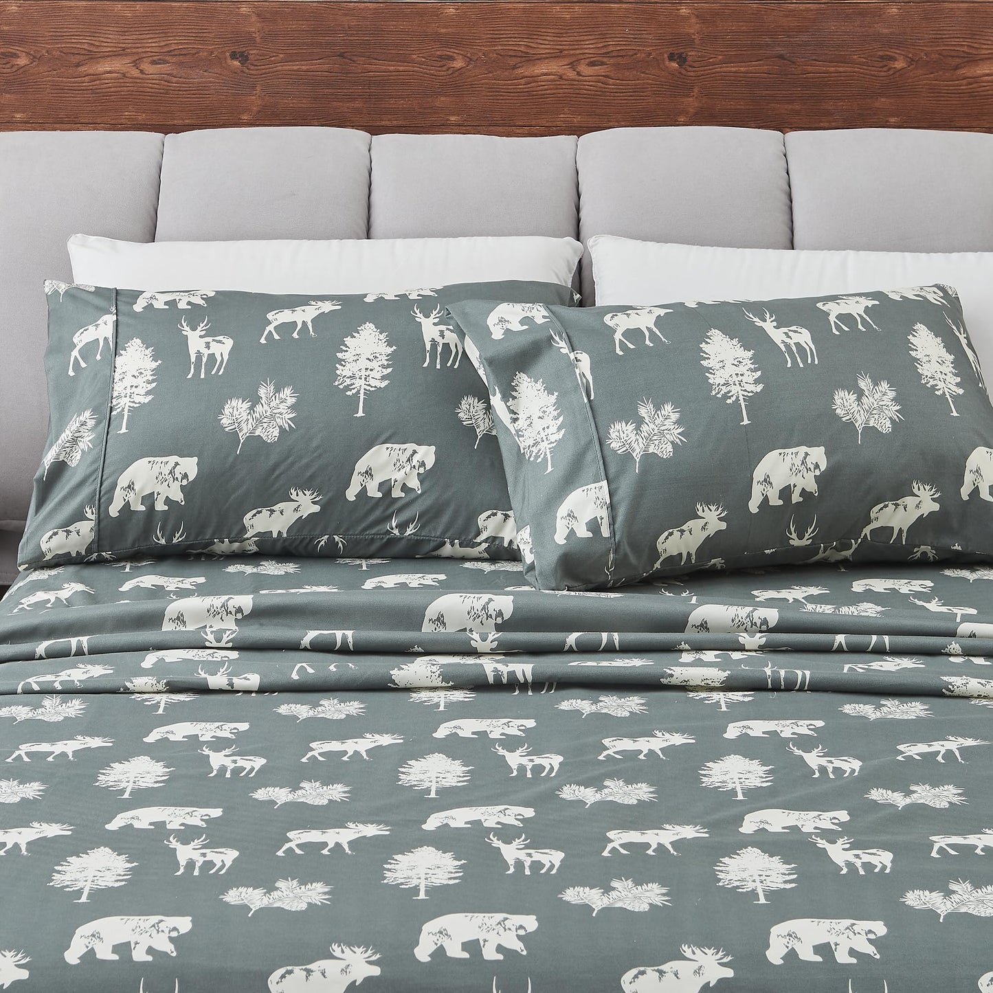 Great Bay Home Twin Size Microfiber Sheet Set - 3-Piece Lodge Bed Sheets - Ultra-Soft and Smooth Brushed Microfiber Woodland Decor Bedding (Forest Animal - Dark Grey)