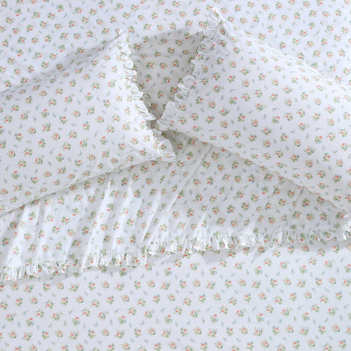 Laura Ashley – Twin Size Sheet Set, Crisp & Lightweight Cotton Percale Bedding with Fitted Sheet and Pillowcase, Floral Room Decor, Deep Pocket, College Dorm Room Essentials (Roseford White)