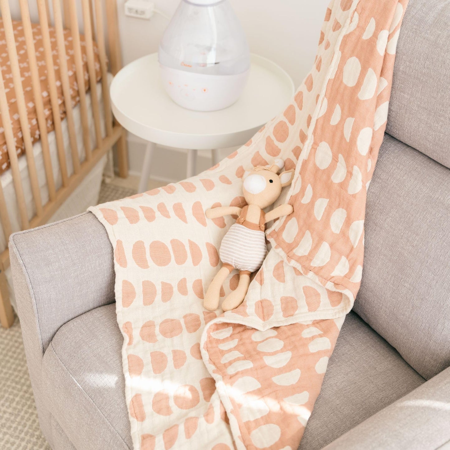 Crane Baby Blanket, Soft Cotton Jacquard Nursery and Stroller Blanket for Boys and Girls, Copper Moon Phase, 30” x 40”