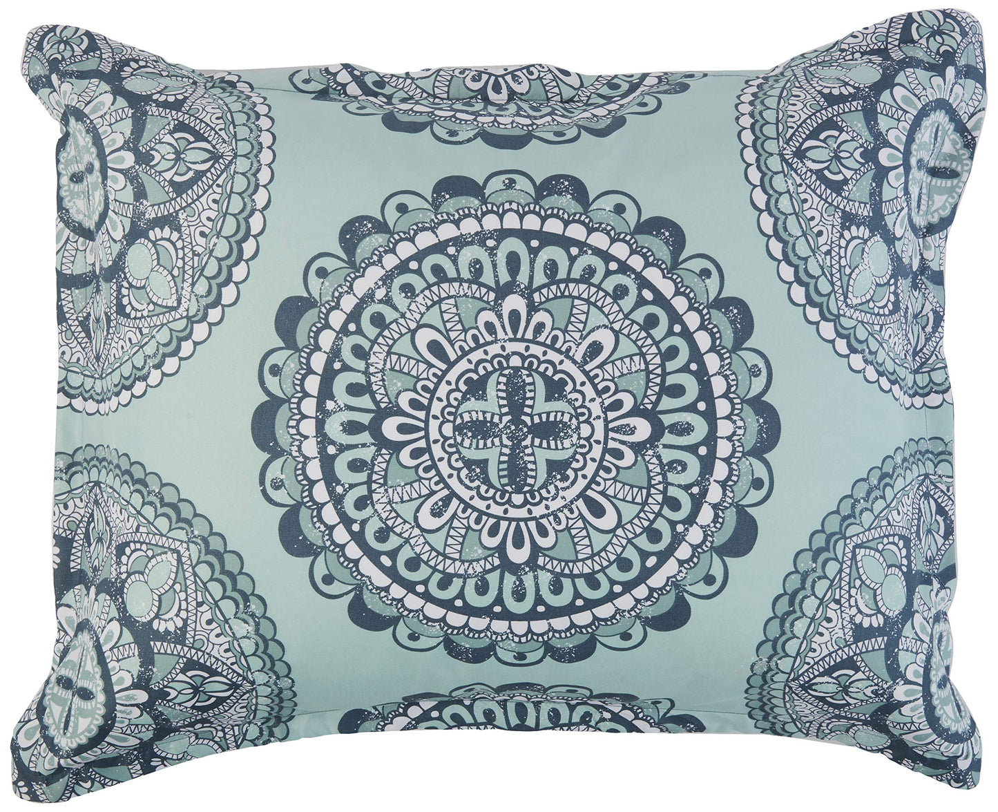 Amazon Basics 10-Piece Bed-in-a-Bag Comforter Set, Soft, Lightweight Microfiber, Full/Queen, Sea Foam Medallion