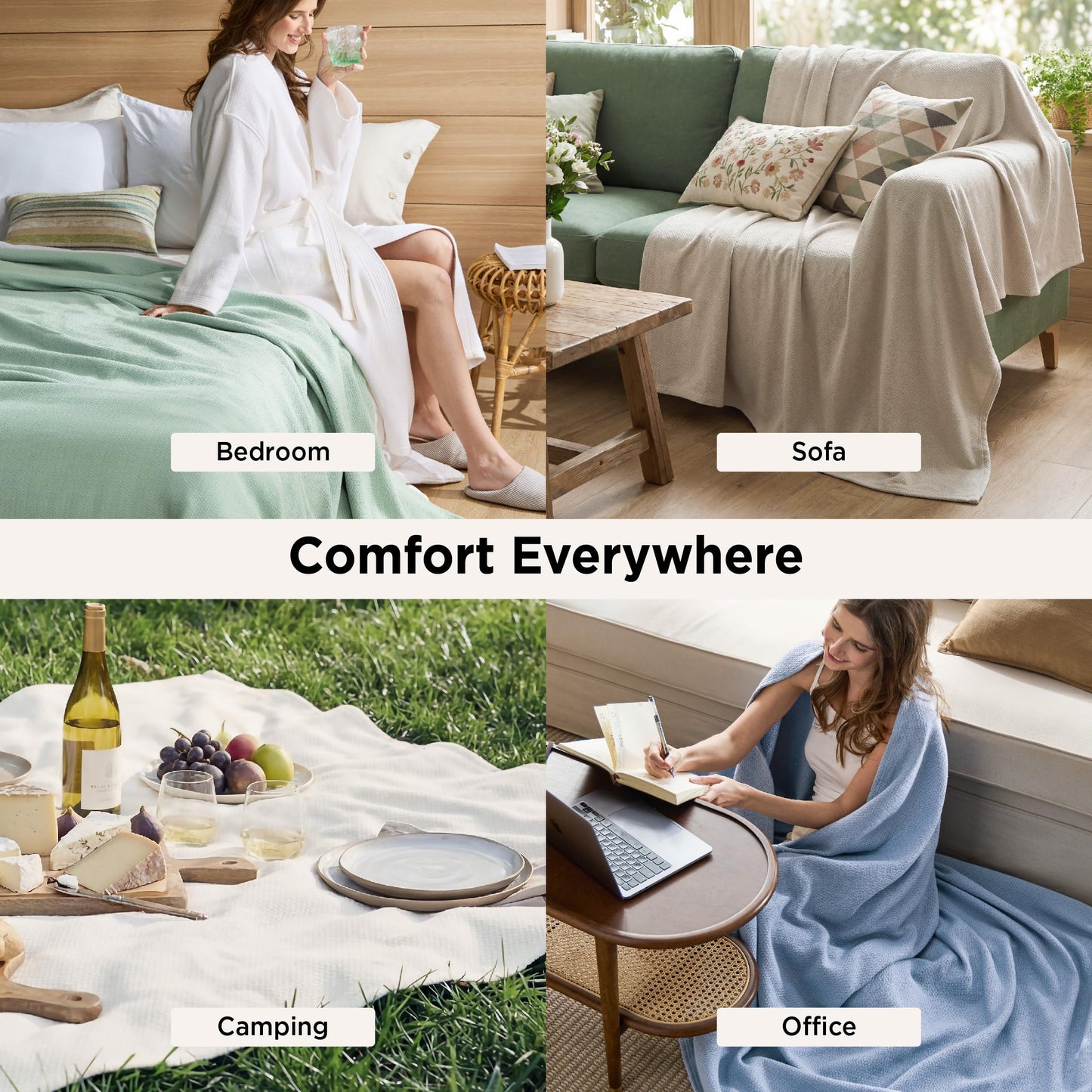 Bedsure GentleSoft 100% Cotton Blanket Queen Size for Bed - Cooling Breathable and Lightweight, Soft Cozy Textured Herringbone Woven Summer Blanket for Home Decor, Linen Beige, 90x90 inches