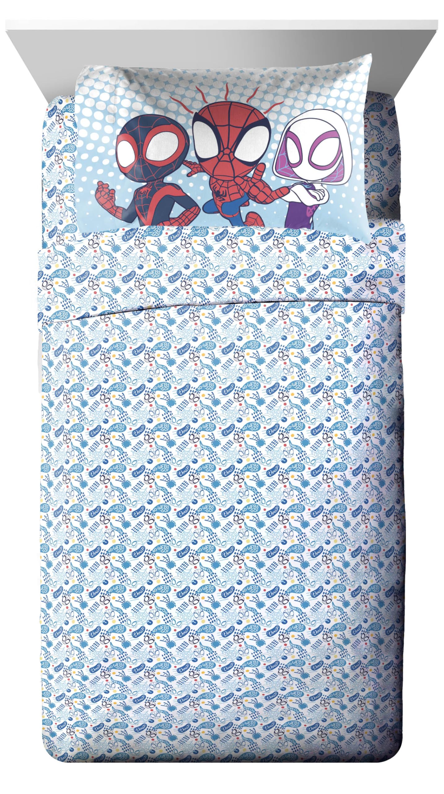 Jay Franco Kids Comforter Set Includes Sheets and Pillow Covers - Soft and Cozy Bed Set for Stylish Room Decor, Light Blue - Spidey & His Amazing Friends, 5 Piece Twin Bedding