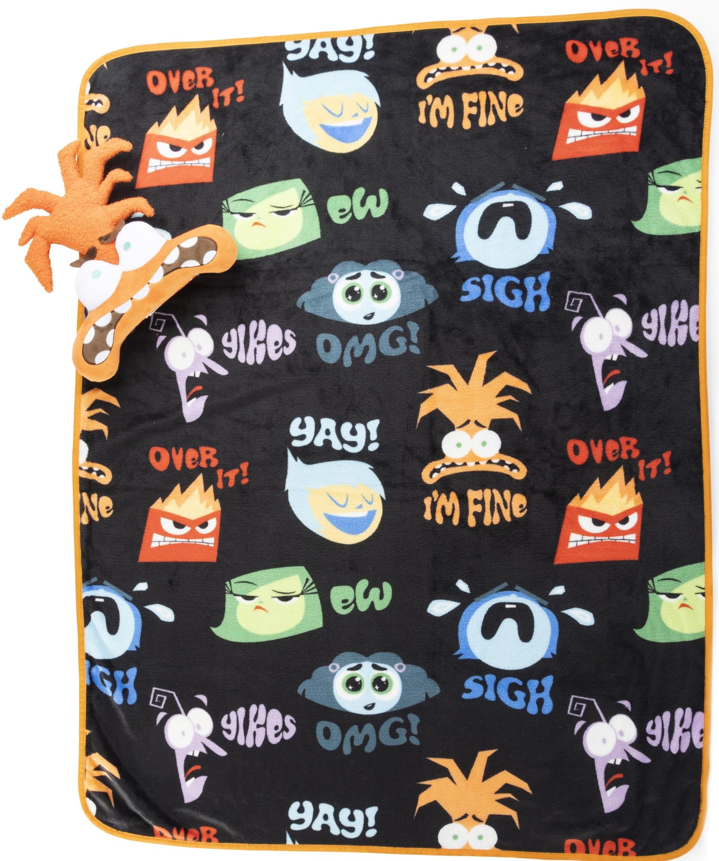 Jay Franco Disney Pixar Inside Out Anxiety Nogginz Set - 40 x 50 Inch Lightweight Travel Throw Blanket & Pillow - Kids Super Soft 2 Piece Bedding Set