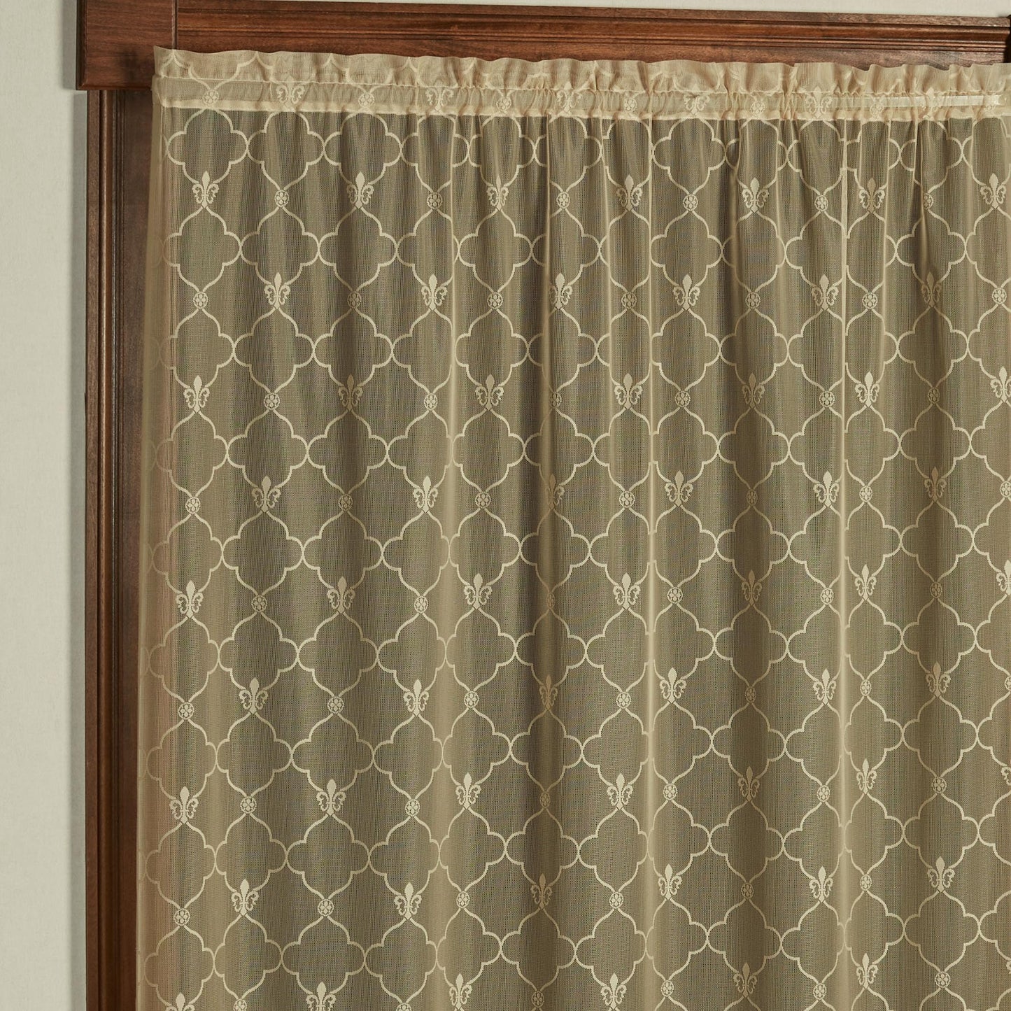Touch of Class Victorian Fleur de Lis Lace Window Treatment Curtain Panel - Polyester - Antique Gold - European Style Panel for Bedroom Windows