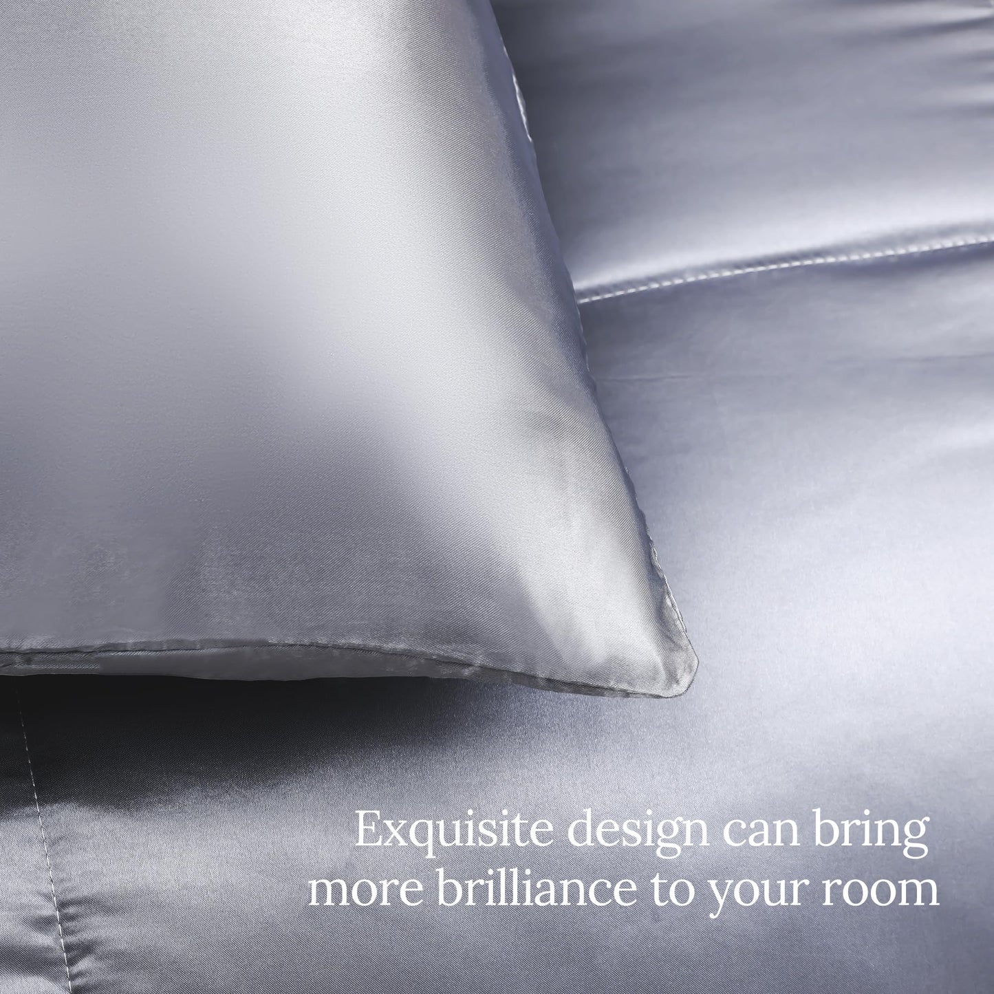 Whale Flotilla 3-Piece Reversible Silky Soft Queen Comforter Bedding Set, Luxurious Satin Comforters Full Size with 2 Satin Pillowcases, Lightweight Duvet for All Seasons, Grey