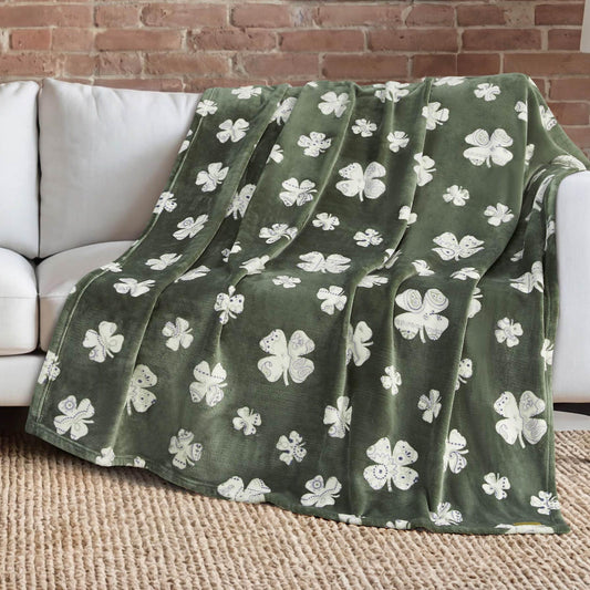 Lucky Brand 50" x 70" Plush Throw Blanket, Clover Green Blanket for Sofa or Bed