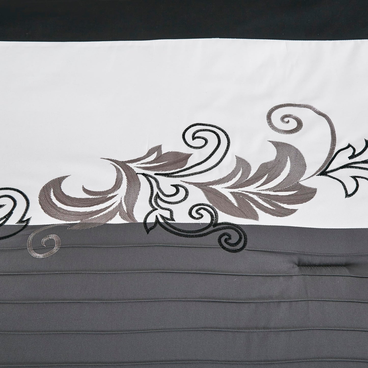 Chezmoi Collection Napa 7-Piece Luxury Leaves Scroll Embroidery Bedding Comforter Set (King, Black/Gray/White)