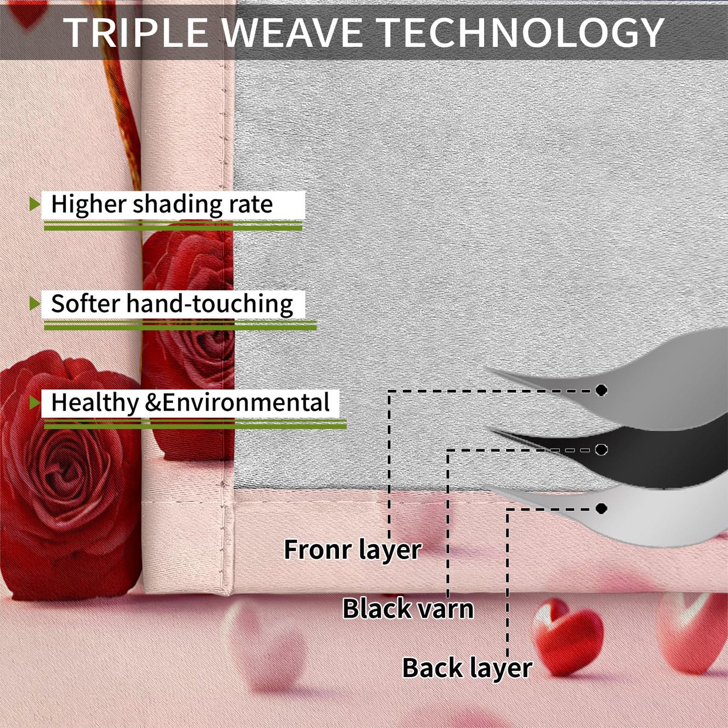YXQAIED Cat Curtains for Bedroom, Heart-Shaped Rose Blackout Curtains 84 inch Long, Romantic Cartoon Curtain & Home Decor, 3D Printed Room Divider Drape, 2 Panels