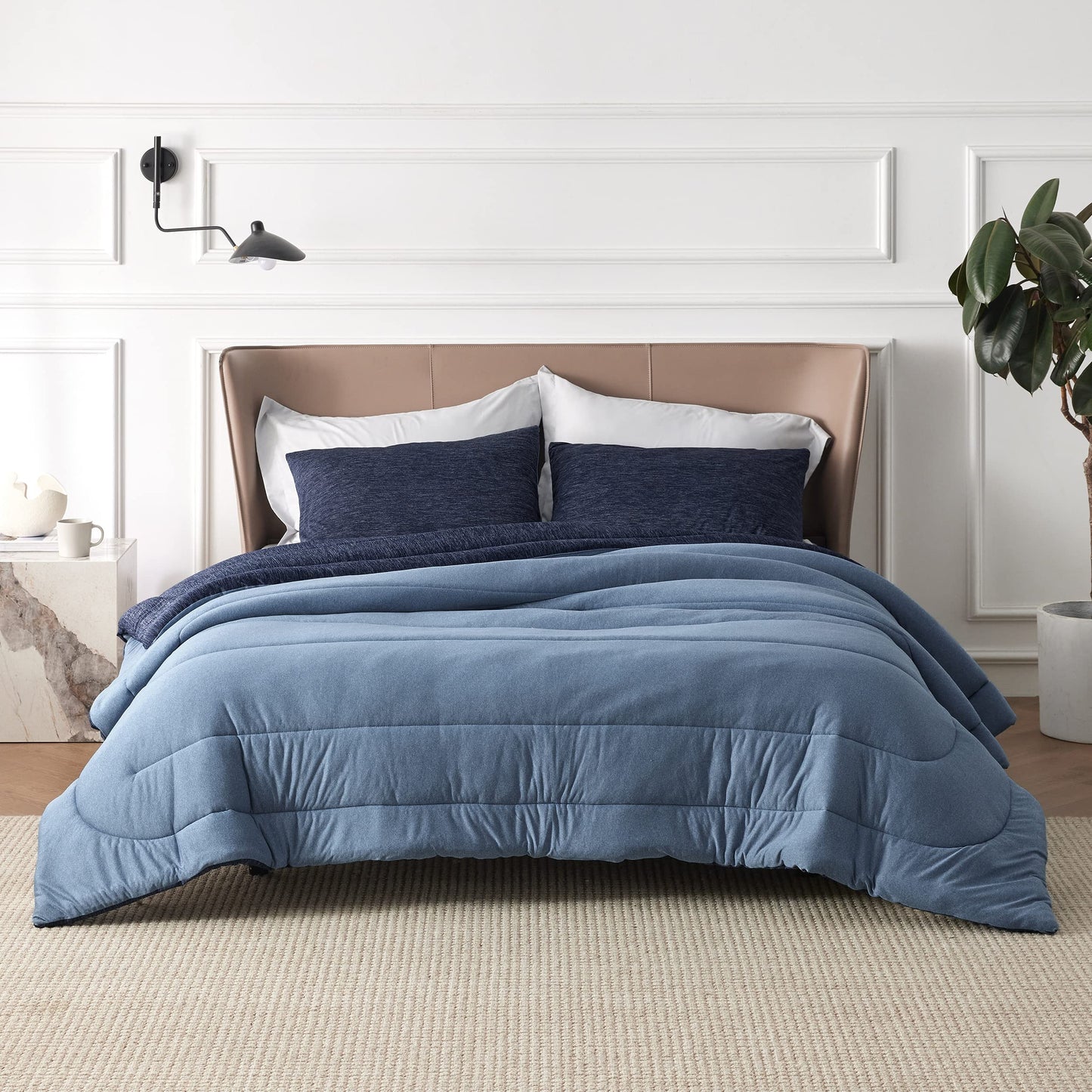 Bedsure Queen Comforter Set - Cooling and Warm Bed Set, Navy Blue Reversible Bedding for All Season, 3 Pieces, 1 Queen Size Comforter (88"x88") and 2 Pillow Cases(20"x26")