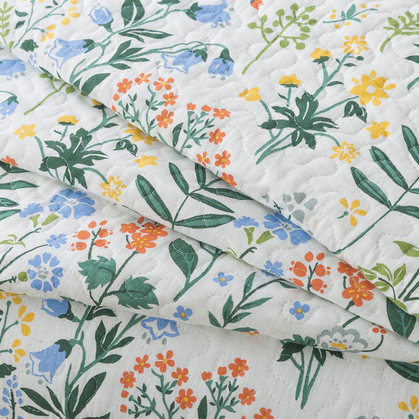 NEWLAKE Cotton Bedspread Quilt Sets-Reversible Patchwork Coverlet Set, Green Classic Floral Pattern, Queen Size
