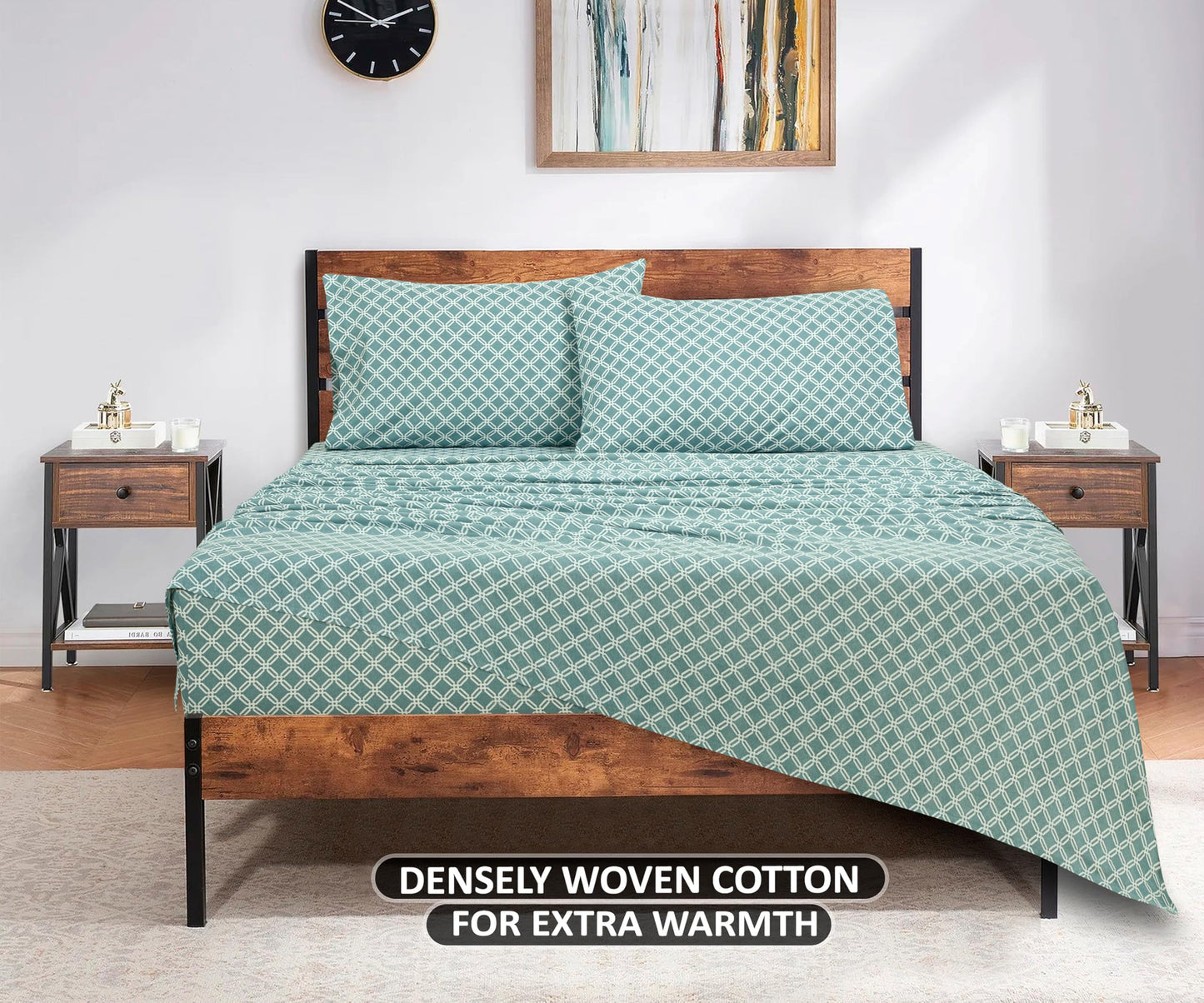 Bliss Casa 4 Piece 100% Cotton Flannel Sheets Queen Size Bed Set - Warm & Extra Soft - Deep Pockets, Breathable, All Seasons Comfy - Double Brushed Bed Sheet (Gossard)